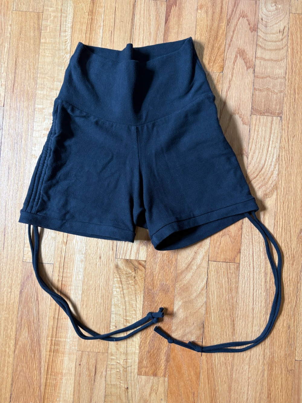 High-Waist Black Booty Shorts Harmonic Threads XS ruched side ties
